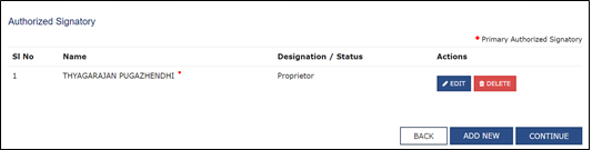 authorised signatory add new