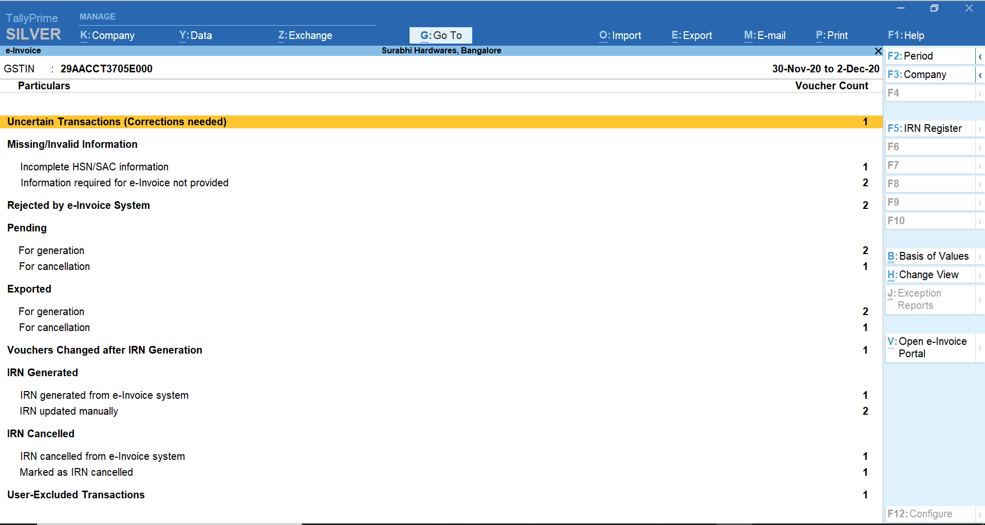 e-Invoice report in TallyPrime e-Invoice report in TallyPrime
