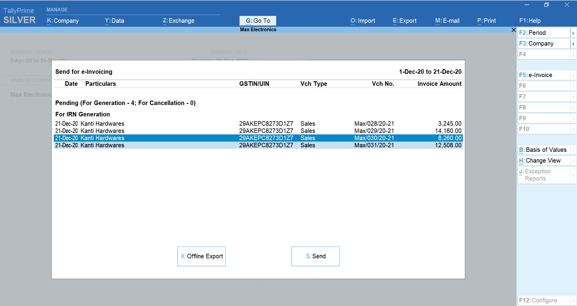 Generating bulk e-invoice in TallyPrime Generating bulk e-invoice in TallyPrime