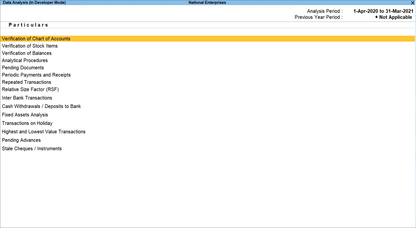 data analysis and verification in TallyPrime