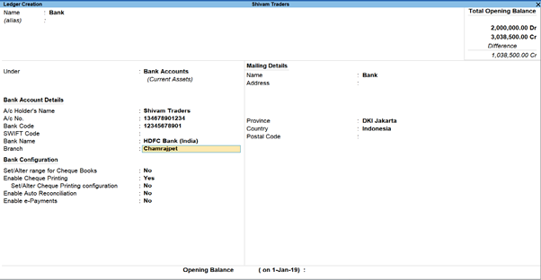 How to create bank ledger in TallyPrime