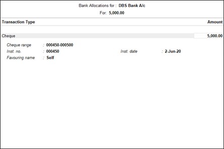 Cheque management with TallyPrime
