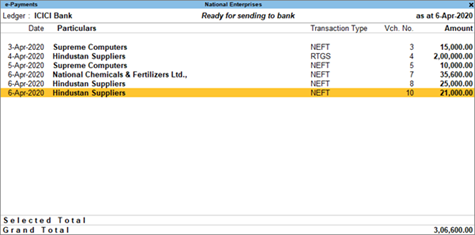 e-payments report in TallyPrime