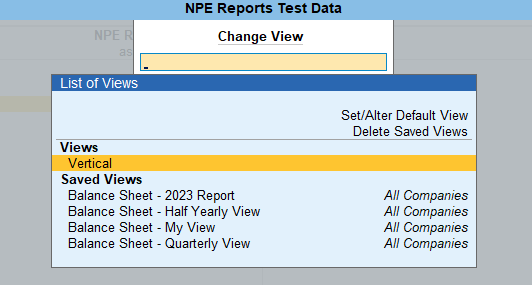 Change View also provides a list of views with options to delete and set/alter the default view of the report. 