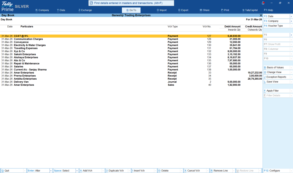 Day Book in TallyPrime